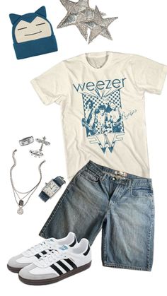 werder shirt, pokemon beenie, jorts, adidas sambas white, jewelry silver Sambas White, Sambas Adidas, Jorts Outfit, Swaggy Outfits, White Jewelry, Adidas Samba, White Adidas