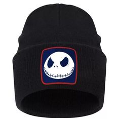 Nightmare before Christmas Jack skeleton beanie cap Black Novelty Beanie For Winter, Black Novelty Beanie One Size Fits Most, Novelty Black Beanie, One Size Fits Most, Black Novelty Beanie, Black Novelty Beanie Hat, Novelty Black Beanie Hat, Halloween Beanie For Streetwear, Halloween Streetwear Beanie, Novelty Winter Streetwear Hats