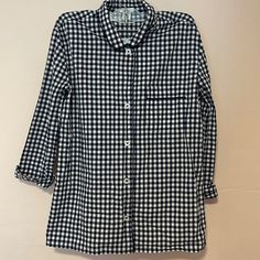 Nwt J Crew Navy Gingham Checked Pj Top Or Regular Top. Sz Xxs So Cute With Tge Rounded Peter Pan Collar Casual Button-up Sleep Tops, Long Sleeve Bedtime Tops For Fall, Cotton Button-up Top For Bedtime, Casual Cotton Sleep Shirt, Casual Cotton Button-up Sleepwear, Casual Long Sleeve Bedtime Top, Casual Long Sleeve Tops For Bedtime, Fall Cotton Sleep Tops, Cotton Sleep Tops For Fall