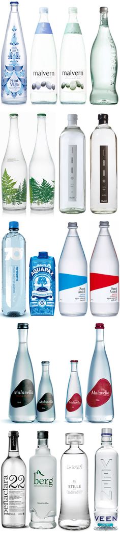 many different types of water bottles are shown