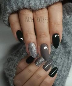 Aztec Makeup, Nagellack Trends, Classy Nail Designs, Silver Nail, Her Nails, Classy Acrylic Nails, Gray Nails, Fall Nail Art