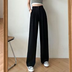 SPECIFICATIONSstyle: korean/casual/fashion/formal/youngsize: S/M/L/XL/XXLseason: spring/summer/autumnproduct type: Straight Pants/casual pant/suit pantsoccasion: office/street/party/schoolgender: women/woman/ladies/femme/female/lady/mujercolor: black/grayclothes type: women pants/woman pant/womens trousersWaist Type: HIGHStyle: Office LadySeason: Spring/AutumnPattern Type: SolidPant Style: StraightOrigin: CN(Origin)Model Number: YX3536Material: PolyesterMaterial: SpandexLength: Full LengthGender Straight Pants For Women, Black Loose Pants Outfit, Black Pants Korean, Wide Black Pants, Black Formal Pants, Black Wide Pants, Black Loose Pants, Tailor Clothes, Black Pants For Women