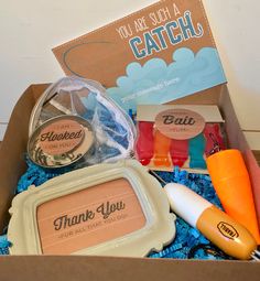 an open box filled with personal care items and some greetings on the inside that says you are such a catch