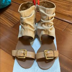 New Without Tags Or Box, Kors Michael Kors Leather And Suede Sandals! Nude/Natural/Sand Color! Size 5! Super Cute! Discontinued Style! Buckle Top, Suede Side Zipped Slouch Ankle Wrap. Perfect For The Summer! Smoke And Pet Free Home! Size: 5 Toe To Heel: 9.25” Suede Ankle From Top To Bottom: 6.25” Heel: 0.75” Beige Leather Wedge Sandals For Beach, Beige Suede Open Toe Wedge Sandals, Beige Leather Wedge Sandals For Vacation, Cream Leather Wedge Sandals For Beach, Beige Sandals With Removable Insole For Day Out, Beige Suede Open Toe Sandals, Beige Suede Sandals With Flat Heel, Beige Suede Flat Heel Sandals, Beige Suede Flat Sandals