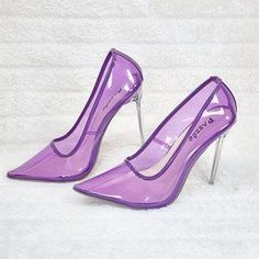 Pazzle | Shoes | Pvc Jelly Translucent High Heel Pointy Toe Stiletto Pumps Shoes Purple Baker | Poshmark Summer Purple Patent Leather Heels, Purple Patent Leather Party Heels, Purple Patent Leather Heels For Party, Fitted Clear Heels With Pointed Toe, Cream High Heels, Naturalizer Heels, Black Open Toe Heels, Red Suede Heels, Shoes Purple