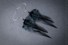 Black feather earrings Gothic earrings / Raven earrings / Black crow feathers / Witchy gifts / Jet black / Wiccan jewelry / Witch earrings * about 7cm long * handmade earrings * made of real rooster feathers with iridescent green on top * nickel-free/surgical steel ear hooks/studs/hoops * super light - like a feather ;) * just best quality feathers selection on Etsy * made with fly tying technique - they will last forever, even if you decide to catch a fish on them :) * packed aesthetically and Elegant Black Feather Jewelry, Black Feathered Jewelry For Party, Black Feather Jewelry For Party, Raven Earrings, Crow Feathers, Crow Feather, Witchy Gifts, Earrings Gothic, Witch Earrings