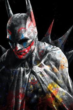 the dark knight batman poster with paint splattered all over it's face