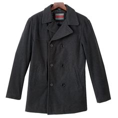 Double-breasted design and notched collardefine authentic peacoat style. Interior pockets provide secure storage. Welt pockets keep your hands warm. Faux-wool construction offers a soft, brushed fabric that's thick, warm and durable. Details:  Button front Long sleeves 3-pocket Polyester Dry clean Machine wash Imported  Color: Black. Gender: male. Age Group: adult. Material: Wool & Wool Blend. Peacoat Style, Peacoat Men, Men's Outerwear, Climate Control, Clean Machine, Notched Collar, Mens Outerwear, Welt Pockets, Hand Warmers