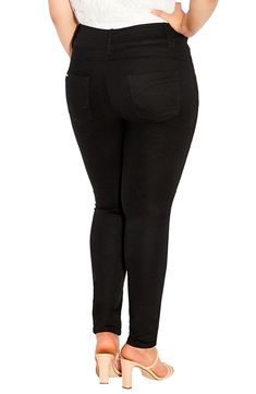 With a classic black wash and high-waist silhouette, these skinnies, designed to hold their shape all day, will be a fast favorite. 65% cotton, 33% polyester, 2% elastane Machine wash, line dry Imported High Rise Stretch Bottoms In Washed Black, High Waist Stretch Jeans In Washed Black, Black Slim Stretch Bottoms, Black High-waisted Slim Fit Jeans, Black High Waist Slim Fit Jeans, Classic Black Stretch Jeans, Tight Black Straight Leg Jeans, Black High Waist Tight Jeans, Tight High Waist Black Jeans