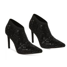 Nib Thalia Sodi Women's Karmen Ankle Booties Pointed Toe Slip-On Ankle Booties / 3.75" Stiletto Heel / Rhinestone Detailing / Cushioned Insole And Flexible Sole Material: Manmade Fabric Upper; Manmade Lining; Manmade Sole Color: Black Size: 8 New. Box Included. Elegant High Ankle Party Booties, Elegant Black Booties For Night Out, Elegant Party Booties, Black Formal Winter Booties, Elegant Black Closed Toe Booties, Black Evening Booties For Winter, Black Evening Booties, Elegant Black Booties For Party, Elegant Black Winter Booties