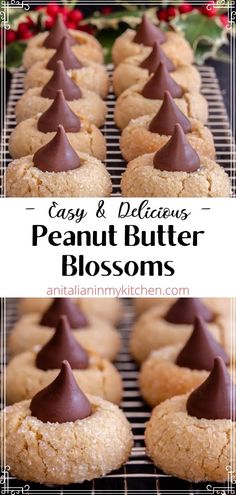 easy and delicious peanut butter blossom cookies with chocolate frosting on top are the perfect dessert for christmas