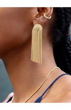 Elegant Brass Tassel Earrings, String Earrings, Chain Fringe, Silver Jewelry Necklace, Chic Earrings, Gold Statement Earrings, Tassel Drop Earrings, Earrings Accessories, Custom Name Necklace