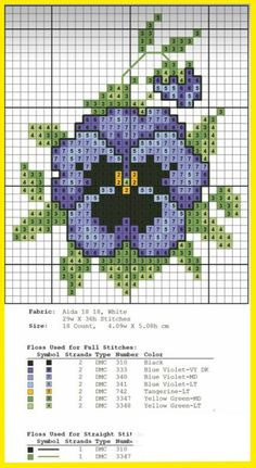 a cross stitch pattern with an image of a blue flower on the front and side