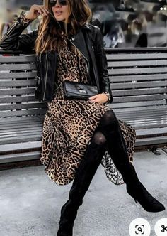 Chique Outfits, Leopard Print Dress, Looks Chic, Winter Fashion Outfits, Thigh High Boots, Fall Winter Outfits, Thigh High