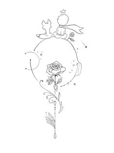 a drawing of a rose on top of a ball with an arrow in the middle