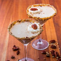 two martinis with pecans on the side