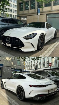 two different cars parked next to each other on the street