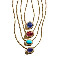 For the gemstone lovers. Our Aurora Pendant featuring a stunning gemstone of your choice, encircled in a halo of meticulously set diamonds. This timeless pendant adds a touch of brilliance and elevates the stone to new heights of luxury. 18k Yellow Gold Rubellite (10x14mm), Tanzanite (10x14mm), and Turquoise (10x14mm) Diamonds (.35 cts) Polished Finish 18-20" L All stones are unique and reflect beautiful variations. Tanzanite Pendant, Gemstone Collection, Tanzanite Gemstone, Diamond Pendant Necklace, Sparkle Diamonds, Diamond Gemstone, Ring Bracelet, Diamond Pendant, Gemstone Earrings