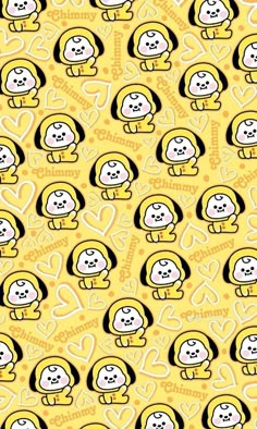 a yellow background with black and white cartoon penguins on it's sides, all in different