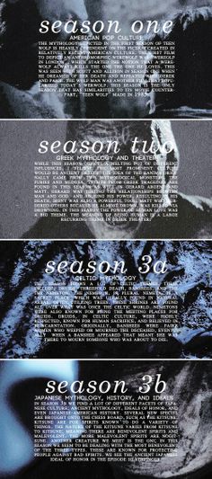 four different types of posters with the words season 3 written in black and white on them