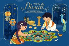 Lovely Diwali illustration by Warm Stories on @creativemarket #ad #affiliate Drawing Rangoli, Diwali Pictures, Children Drawing, Rangoli Simple