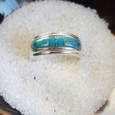 This beautiful ring is meant for everyone! The center area of the ring is made from true Arizona turquoise, making it an authentic Arizona piece! The base of the ring plus the band is sterling silver, making it perfect for everyday wear. No ring is the same, just like people! Don't see your size? I can create this ring in a variety of sizes, just messege me to have it made for you. Turquoise Inlay Round Rings, Turquoise Inlay Rings As A Gift, Southwestern Style Rings With Inlay As Gift, Southwestern Style Rings With Inlay For Gift, Arizona Turquoise, American Turquoise, Beautiful Ring, Beautiful Rings, Statement Rings