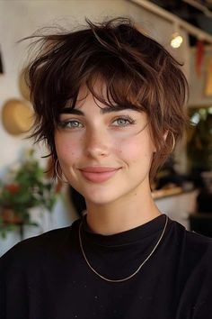 Shaggy Pixie with feathered bangs Shaggy Hair, Messy Short Hair, Funky Hairstyles, Hairstyles For Women, Short Haircuts, Short Hair Cuts For Women