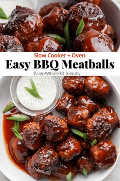 slow cooker meatballs with bbq sauce in a bowl