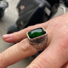 Silver Handmade Ring , Emerald Stone Ring , Silver Green Stone Ring , Engraved Silver Ring , Ottoman Style Ring , Gift For Him ★Item Details * Material : 925K Sterling Silver * Total weight : 15 Grams * Gemstone : Emerald Stone ✔ Ready to Ship in 1-2 Business Days .. ✔ Shipped to the Worldwide 1-5 business days with free shipping... ✔ The product will be sent to you with a handmade wooden box to avoid any damage during shipping... ✔ Visit our store, browse other Men's jewelry, silver and gold co Green Handmade Signet Ring For Formal Occasions, Handmade Green Signet Ring For Formal Occasions, Antique Handmade Rings Perfect As Gifts, Antique Handmade Rings As Gifts, Antique Handmade Rings For Gift, Formal Green Handmade Signet Ring, Green Handmade Rings For Formal Occasions, Handmade Green Rings For Formal Occasions, Green Gemstone Signet Ring As Gift