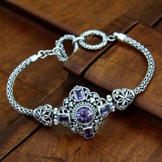 NOVICA - Amethyst & Sterling Silver Clasp Bracelet Sterling Silver Stacking Bracelets, Silver Jewelry Box, Clasp Bracelet, Braided Bracelet, Jewelry Model, Amethyst Bracelet, Creative Jewelry, Bracelet Clasps, Braided Bracelets