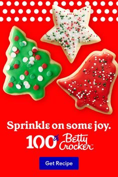 an advertisement for sprinkle on some joy, betty cocker and christmas cookies