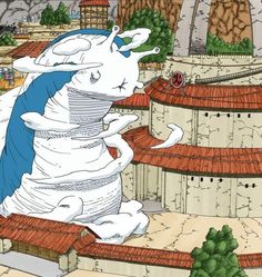 an illustration of a dragon on top of a building