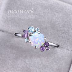 Opal Amethyst Ring, Amethyst Engagement Rings, Engagement Ring Hexagon, Fire Opal Engagement Ring, Cute Promise Rings, Hexagon Engagement Ring, Ring Hexagon, Opal Engagement Ring Set, Ring Cluster