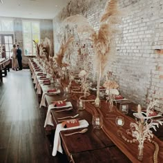 a long table is set up with place settings