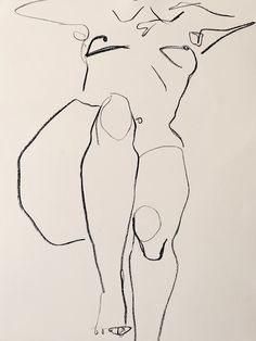 a black and white drawing of a woman's body with her hands on her hips