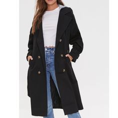 (Brand New With Tags Still Attached) Held It Too Long & Was Too Late To Return. Forever 21 Store, Forever 21 Activewear, Hooded Trench Coat, Double Breasted Trench Coat, Pleated Sleeves, Knitted Hood, Forever 21 Jacket, Fashion Sale, Too Long