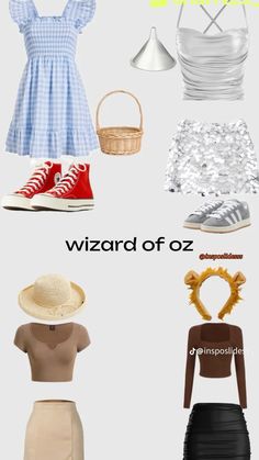 the wizard of oz costume is shown in four different colors