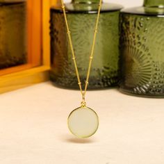 Aqua Chalcedony Gold Disc Necklace Necklaces Soul & Little Rose Layered Gold Jewelry, Layered Necklaces Boho, Gold Gemstone Necklace, Gold Disc Necklace, Gold Jewelry Gift, Circle Pendant Necklace, Aqua Chalcedony, Round Circle, Disc Pendant