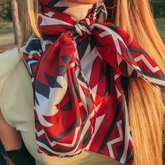 Our beautiful new line of wild rags are so fun and great for the upcoming seasons! Tie this in your hair, around your neck, or around your purse and you're set! Scarf is 100% Silk. Size: Regular Wild rag measures 34.5 x 34.5 inches. SKU: #1104-2022 Red Bandana Print Scarf As Gift, Red Bandana Print Scarves For Gift, Red Bandana Print Scarf Gift, Red Trendy Silk Scarf For Summer, Trendy Red Silk Scarf For Summer, Trendy Red Silk Summer Scarf, Trendy Red Scarves As A Gift, Trendy Red Scarves For Gifts, Trendy Red Scarves For Gift