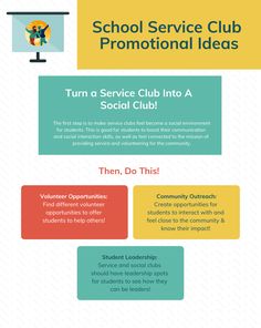 the school service club promotional idea is shown in this info sheet, which includes information on how to use it