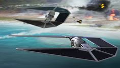 an artist's rendering of a space ship flying over the ocean