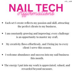 Starting this month with confidence and positivity! Here are some powerful affirmations to keep us motivated, inspired, and focused as a nail tech. Happy November 🍂💕 • • • • • 🚨In just 3 days, I’m launching something that will transform your nail game forever! ✨ What you’ll learn⬇️ • Acrylic Nail techniques • Business • Client retention • Social media strategy - everything you need to grow your nail career. 🥳 Mark your calendars NOVEMBER 4🗓️ @i.k__nails @i.k__nails @i.k__nails #n... Nail Tech Captions, Restocked Poster, Nail Tech Content Ideas, Nail Tech Posts, Client Retention