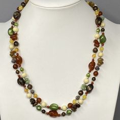 VTG Faux Gemstone Necklace Multicolor Acrylic Beads Mutli Strand 21" Costume Jewelry Necklaces With Gemstone Beads, Costume Jewelry Beaded Double Strand Necklace, Costume Jewelry Necklaces With Large Beads And Double Strand, Costume Jewelry Necklace With Large Beads And Double Strand, Costume Jewelry Double Strand Necklace With Colorful Beads, Multicolor Faceted Beads Costume Necklace, Brown Polished Beads Costume Necklace, Brown Polished Beads Costume Jewelry Necklace, Brown Polished Bead Costume Necklace