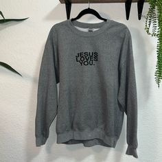 Perfect Condition Size Large Jesus Sweater, Sweaters Crewneck, Jesus Loves You, Jesus Loves, Sweater Hoodie, Heather Grey, Gray Color, Men Sweater, Crew Neck