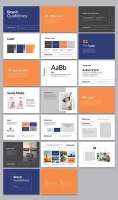 a bunch of different types of brochures on a gray and orange wallpaper