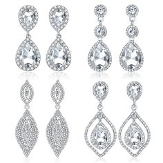 PRICES MAY VARY. ▶ELEGANT CLIP ON EARRINGS◀One order contains 4 pairs bridal clip on earrings for women: with chandelier earrings, teardrop earrings, leaf earrings and long dangle earrings. These clip on wedding earrings are studded with shiny rhinestone crystals, sparkle and eye-catching, making you look elegant and glamorous at various parties or proms. ▶SAFE MATERIAL◀These clip-on earrings are mainly made of eco-friendly mental and shiny AAA rhinestones for a diamond-like brilliance. Lead-fre Bridal Clip, Crystal Wedding Jewelry, Pierced Jewelry, Long Dangle Earrings, Crystal Wedding, Affordable Jewelry, Brides And Bridesmaids, Wedding Jewelry Sets, Rhinestone Earrings