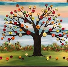 a painting of a tree with buttons on it