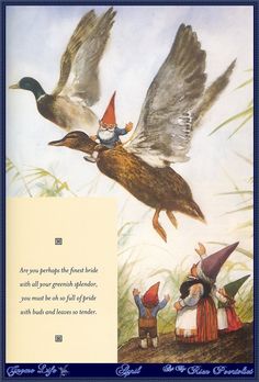 an image of two ducks flying in the air with people dressed as wizard's