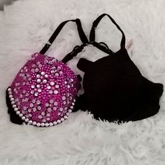 Gorgeous Pink Beaded Black Bra W/Racer Back Clasp. New With Tag. Love Pink Underwire Bra For Party, Pink Stretch Bra For Party, Pink Stretch Party Bra, Party Stretch Pink Bra, Pink Stretch Bra For Night Out, 32d Bra, Black Bra, No Boundaries, Racer Back