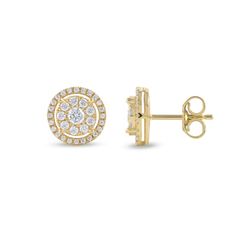 Your jewelry collection isn't complete without these dazzling diamond stud earrings. Created in 10K yellow gold, each splendid earring showcases a diamond composite sparkling in a halo of dainty diamonds. Captivating with 1/2 ct. t.w. of diamonds and a bright polished shine, these post earrings secure comfortably with friction backs. Yellow Gold Cluster Earrings With Halo For Anniversary, Yellow Gold Halo Cluster Earrings For Anniversary, 14k Gold Diamond Earrings With Halo Setting For Anniversary, 14k Gold Cluster Earrings With Halo Design, Dazzling Gold Diamond Earrings With Halo Design, Gold Cluster Earrings With Halo Design, Fine Jewelry Yellow Gold Cluster Earrings With Halo Design, Yellow Gold Diamond Earrings With Halo, Gold Cluster Earrings With Halo Diamond Design